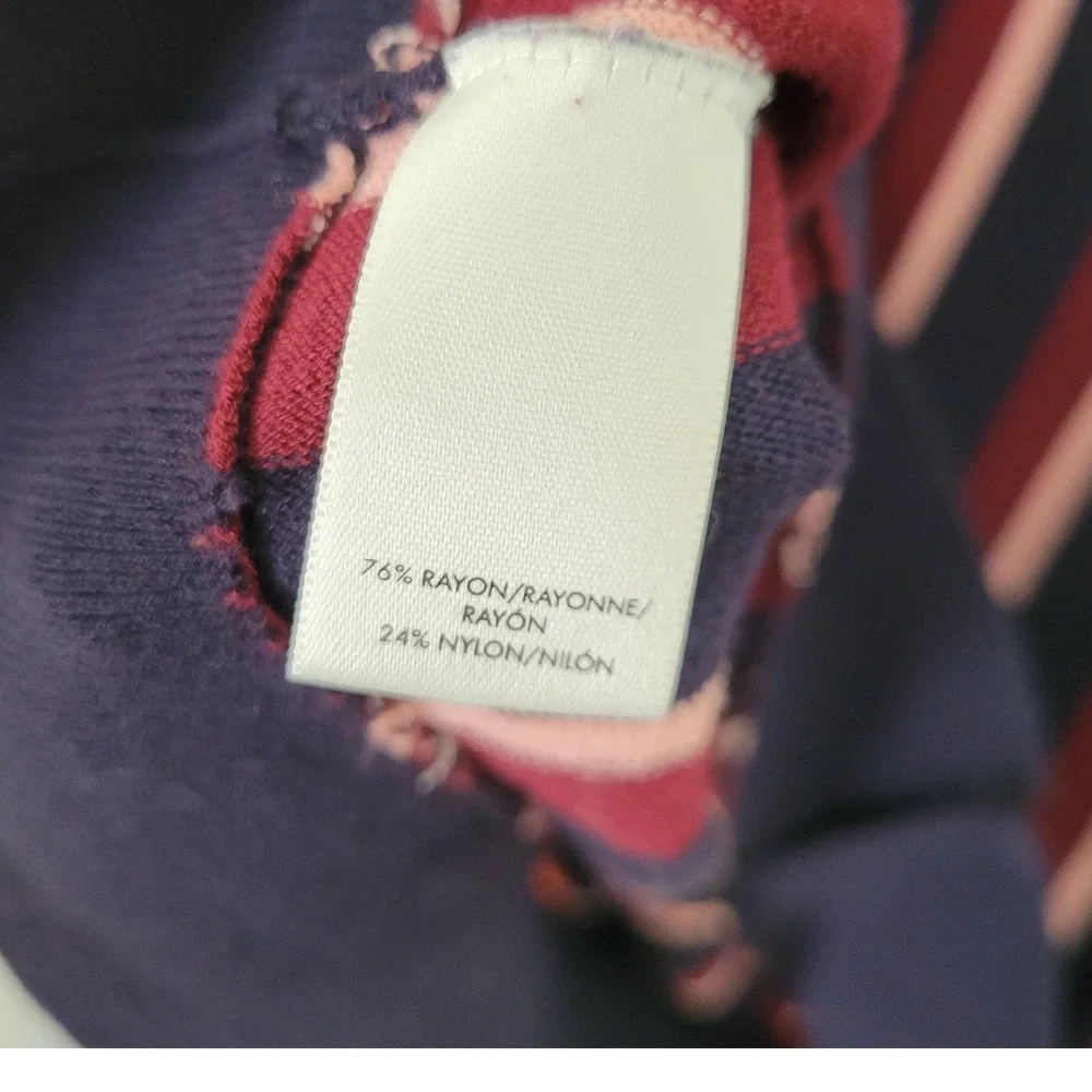 Ann Taylor Cardigan Women XXL Navy Pink‎ Burgundy Stripe Button Front Career